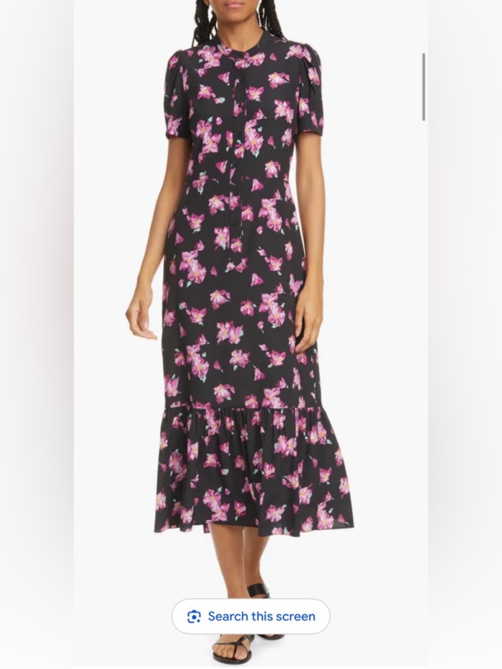 A.L.C Dylan Floral Puff Sleeve Stretch Silk Shirtdress Size 6